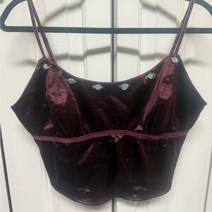 Wild Fable Burgundy Crop Top with Floral Accents